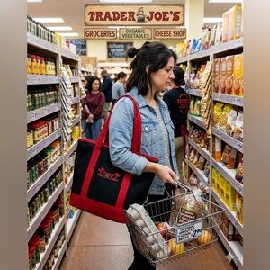Trader Joes Black & Red Insulated Canvas Tote Bag